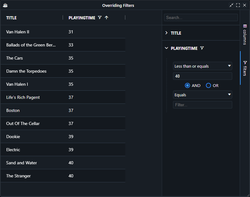 BBjGridExWidget - Quick Filter