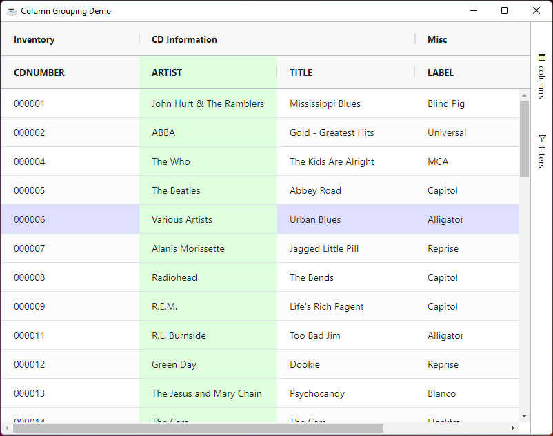 BBjGridExWidget - Highlighting Rows and Columns