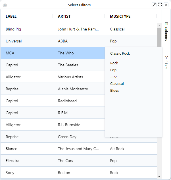 BBjGridExWidget - Select Cell Editor