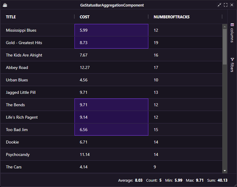 BBjGridExWidget - Configuring The Aggregation Panel