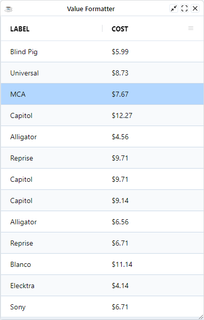 BBjGridExWidget - Value Formatters